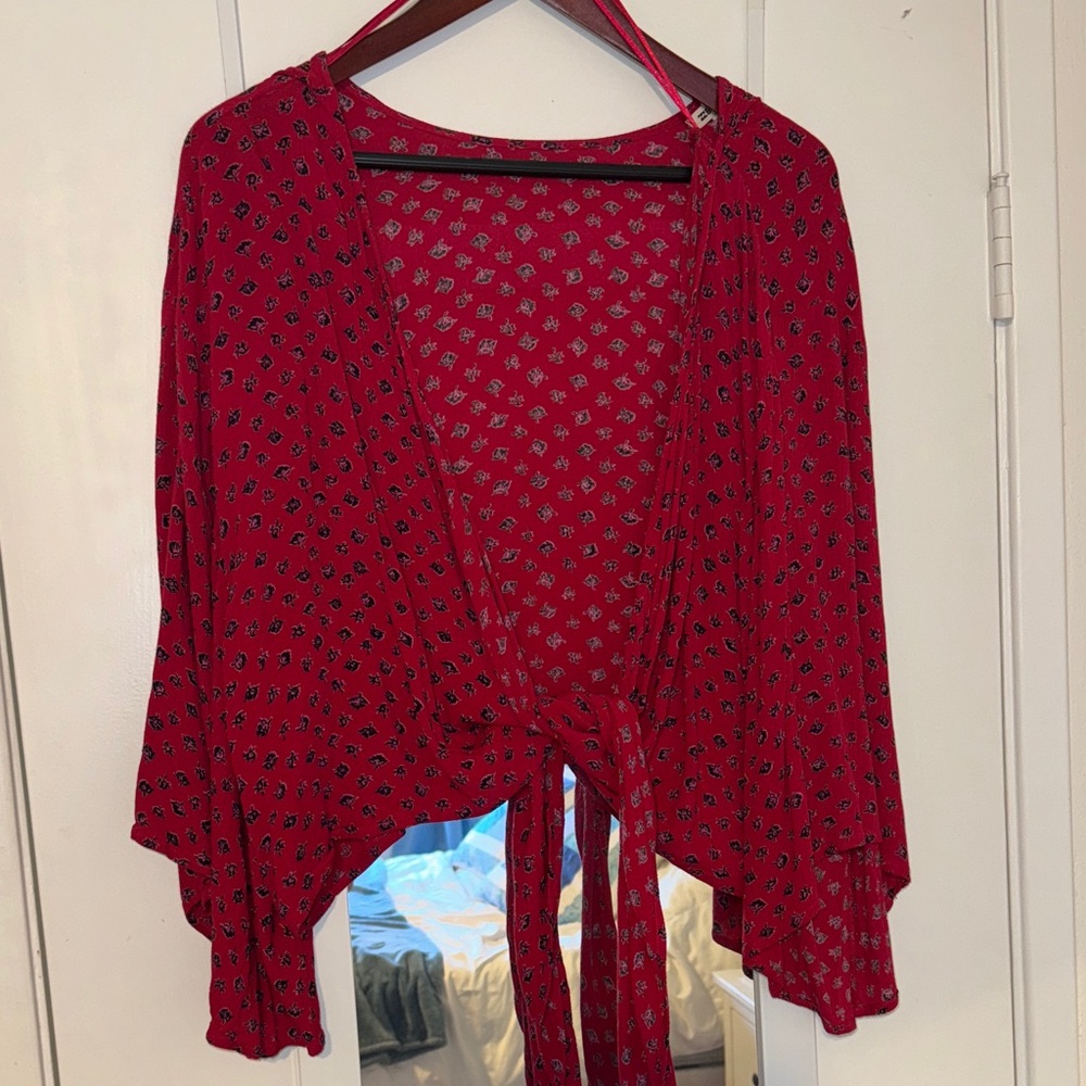 Billabong Red Floral Wrap Top